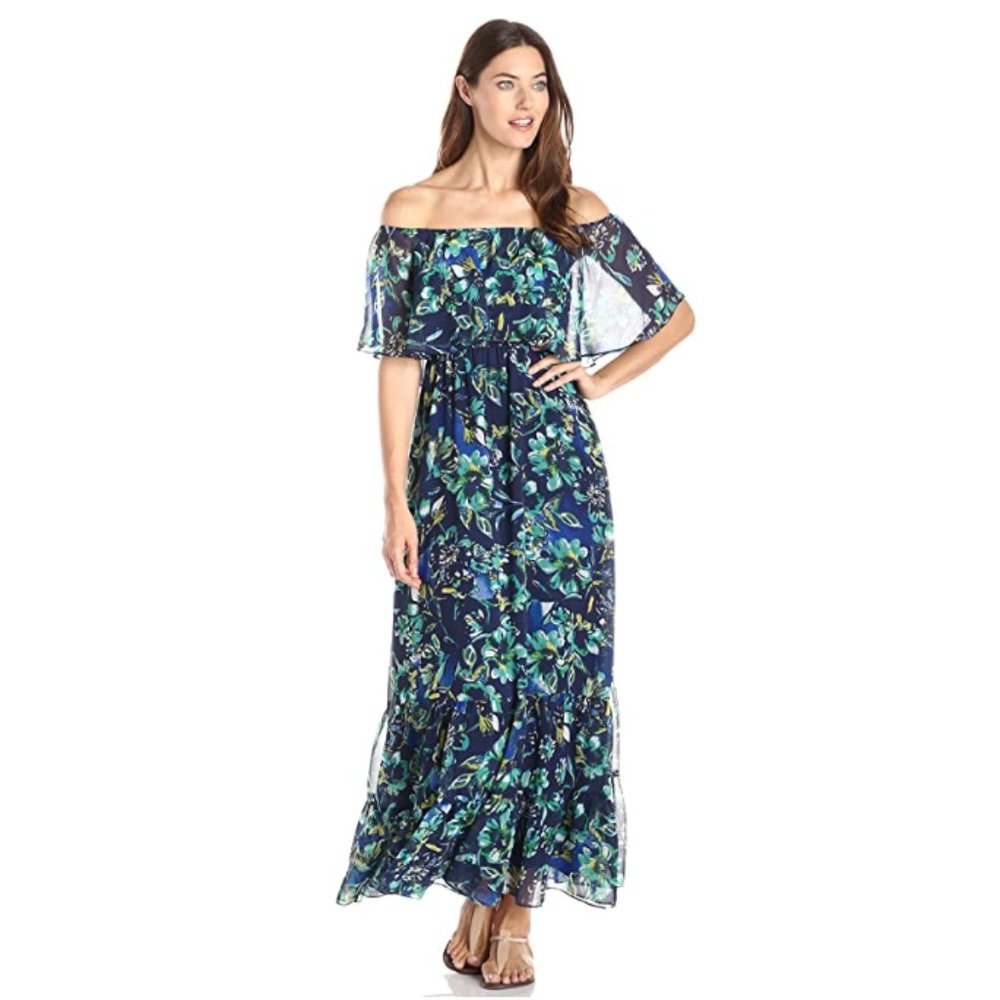 NWT ANTHROPOLOGIE DONNA MORGAN Floral Flowy Maxi Cape Dress | Size 0
